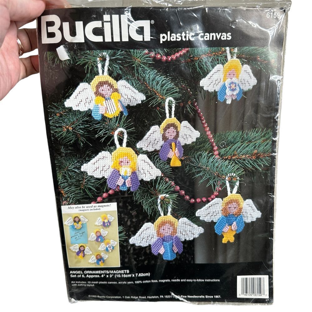 Vintage 1995 Bucilla Plastic Canvas Craft Angels Ornament Magnet Christmas 6159